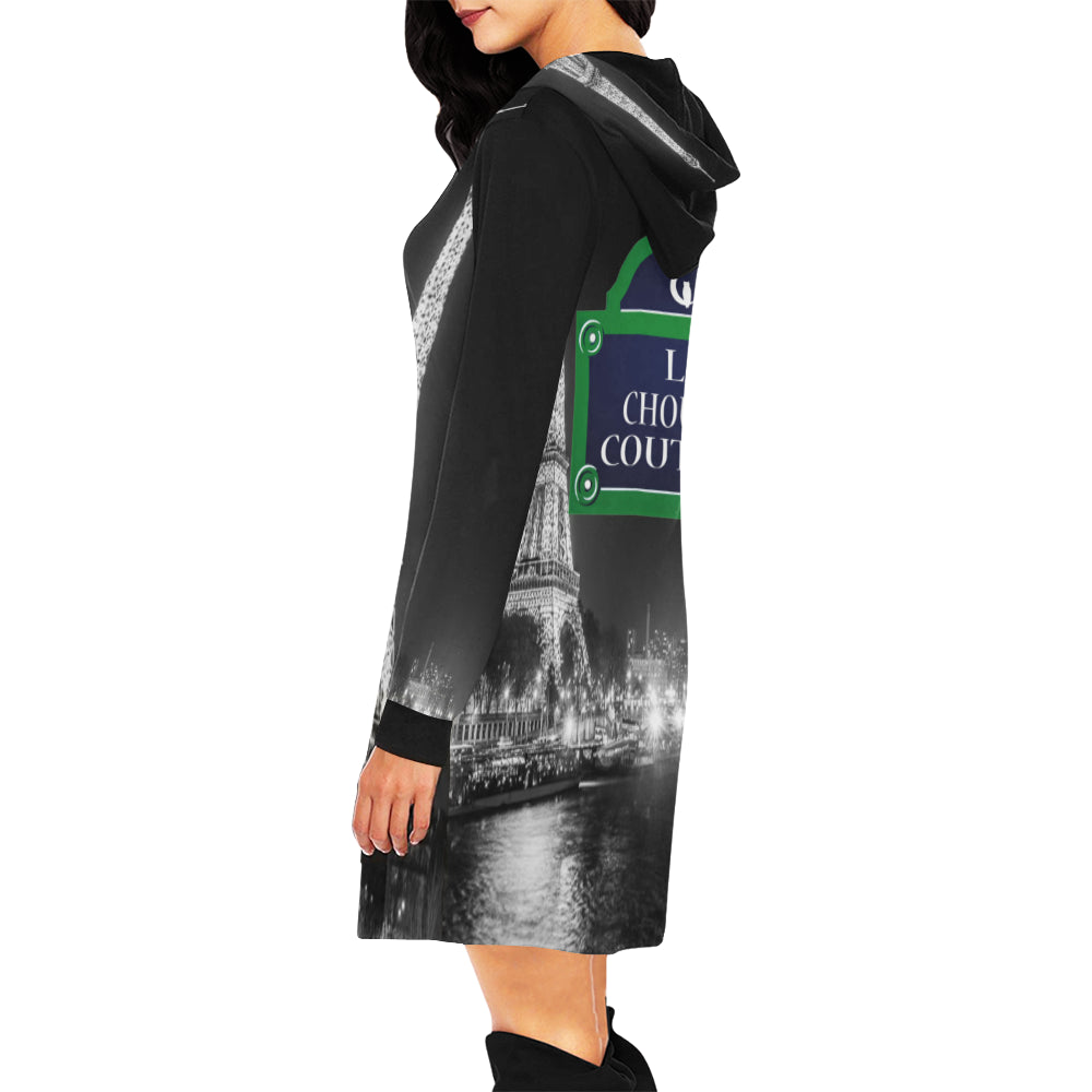 PARIS BY NIGHT All Over Print Hoodie Mini Dress (Model H27)