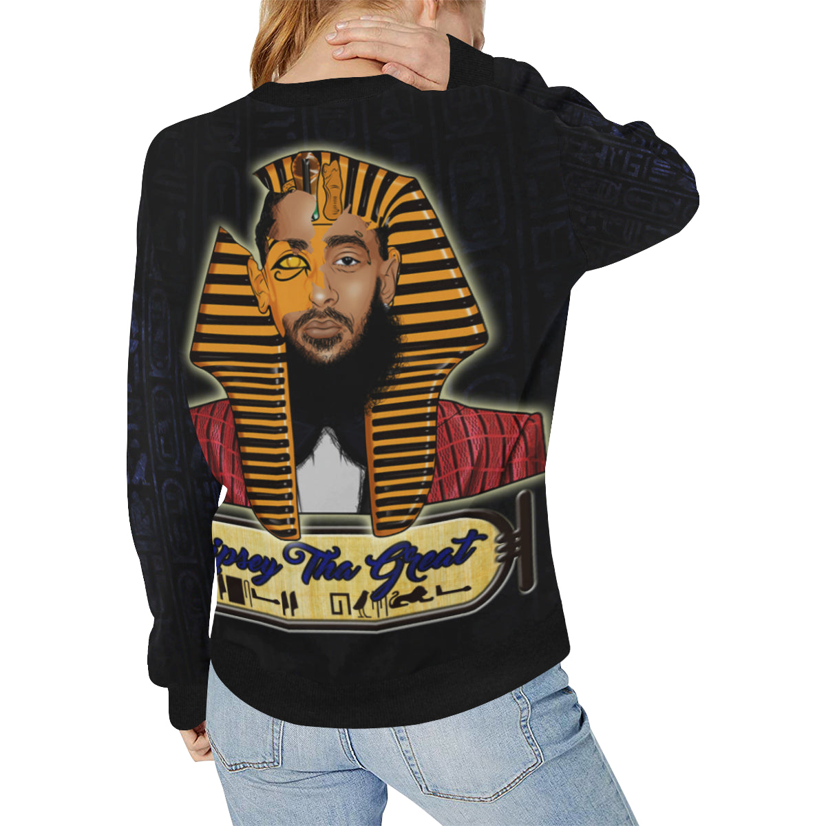 NIPSEY THA GREAT Women's Rib Cuff Crew Neck Sweatshirt (Model H34)