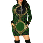 PRIVILEGE GREEN All Over Print Hoodie Mini Dress