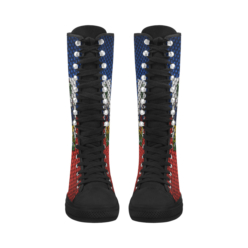 HAITI FLAG Canvas Long Boots For Women Model 7013H