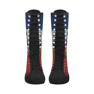 HAITI FLAG Canvas Long Boots For Women Model 7013H