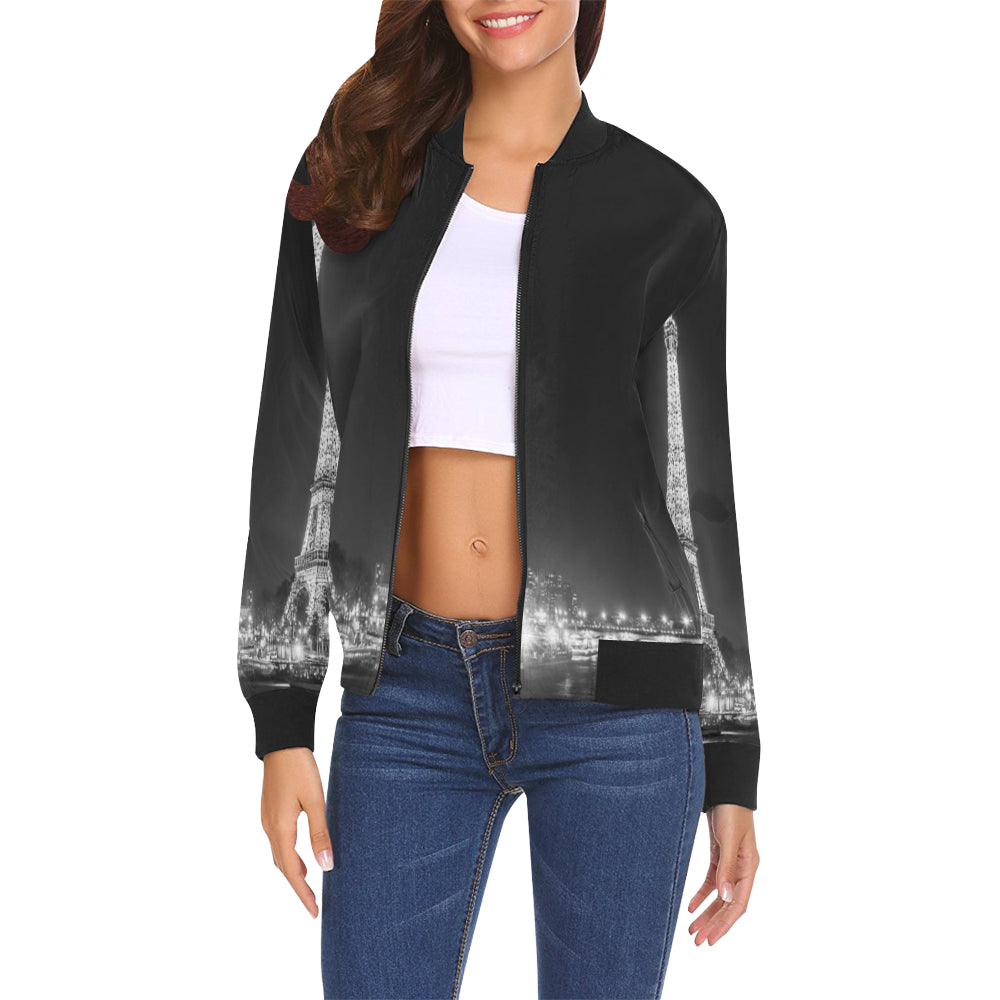 PARIS BY NIGHT All Over Print Bomber Jacket for Women (Model H19)