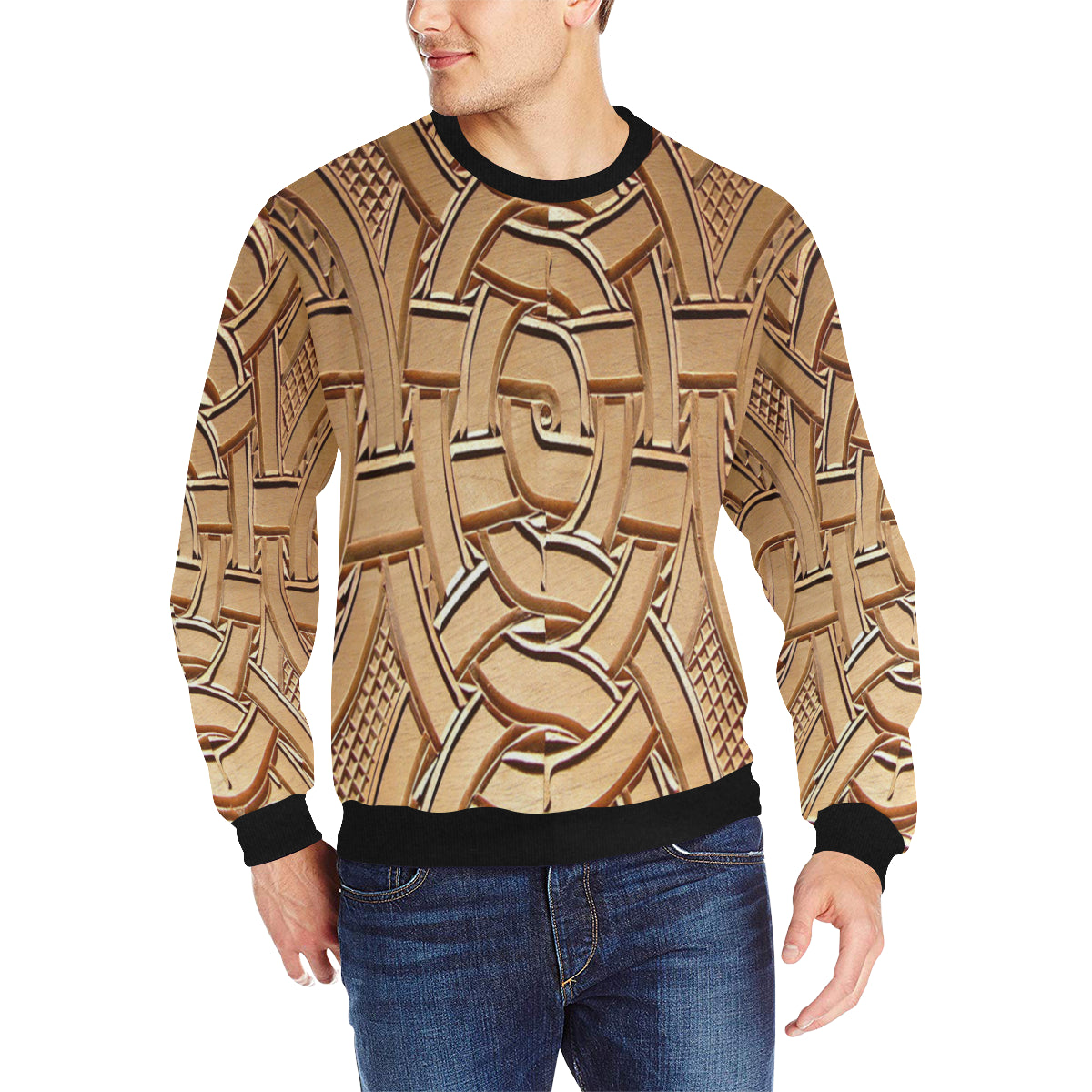TEMBE ART WOOD Men's Rib Cuff Crew Neck Sweatshirt