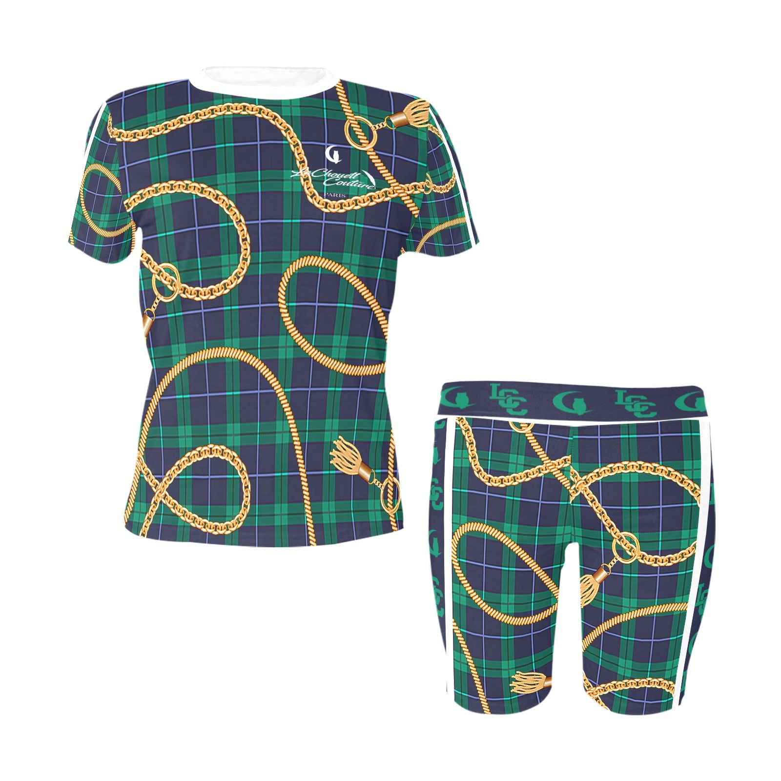 PLAID IN GOLD Women's Short Yoga Set