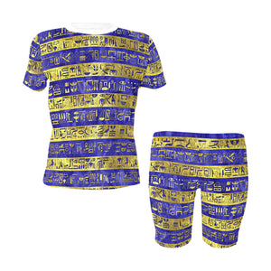 HIEROGLYPH GOLDEN BLUE Women's Short Yoga Set