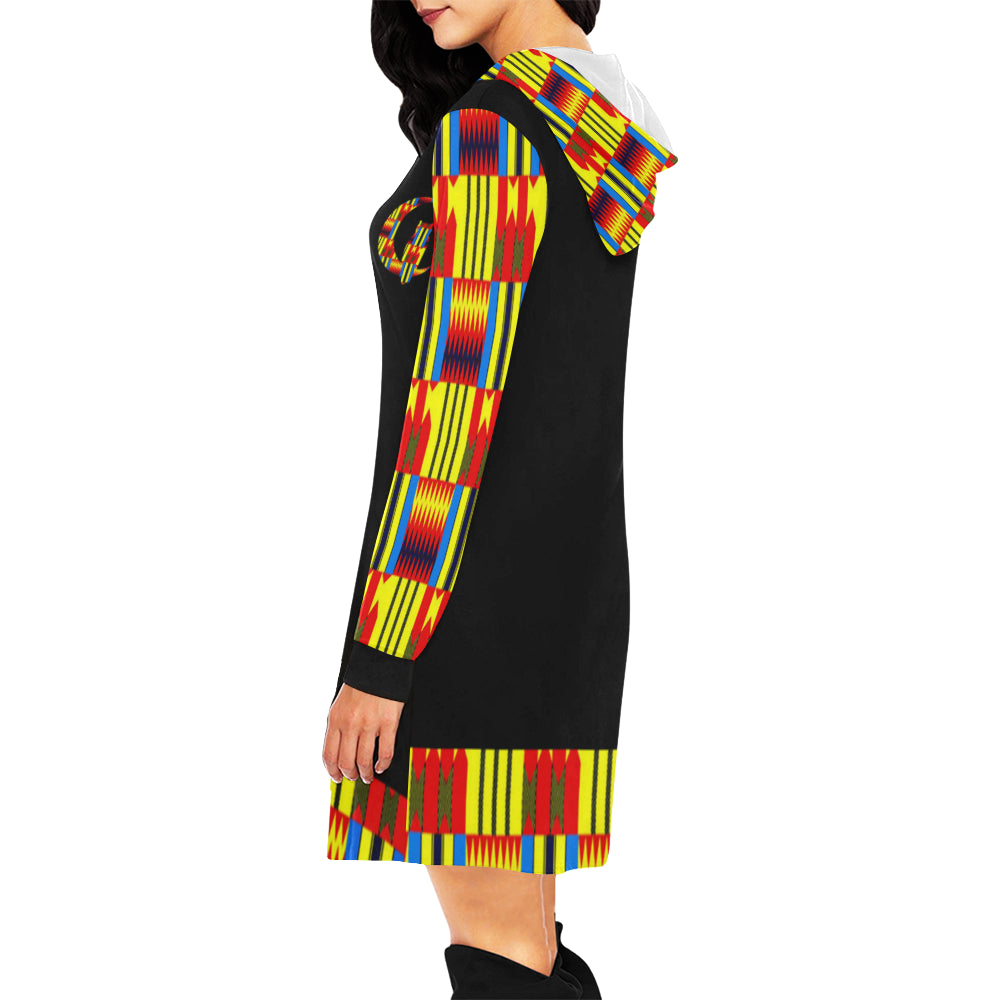 KENTE BLUE All Over Print Hoodie Mini Dress