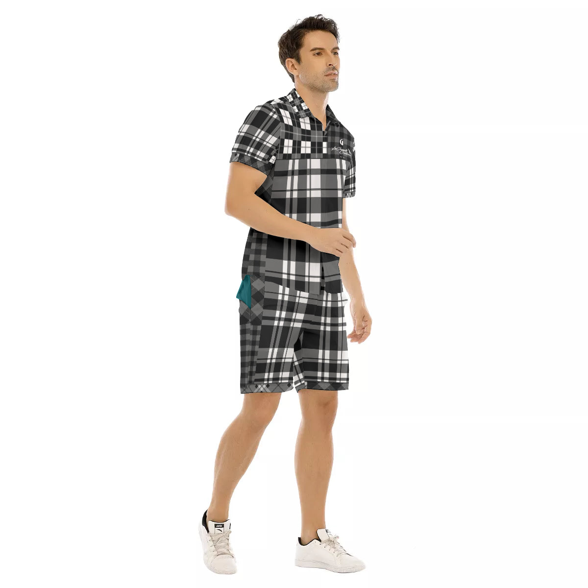 FLEXIN PLAID GREY Men's Short Sleeve Shirt Sets