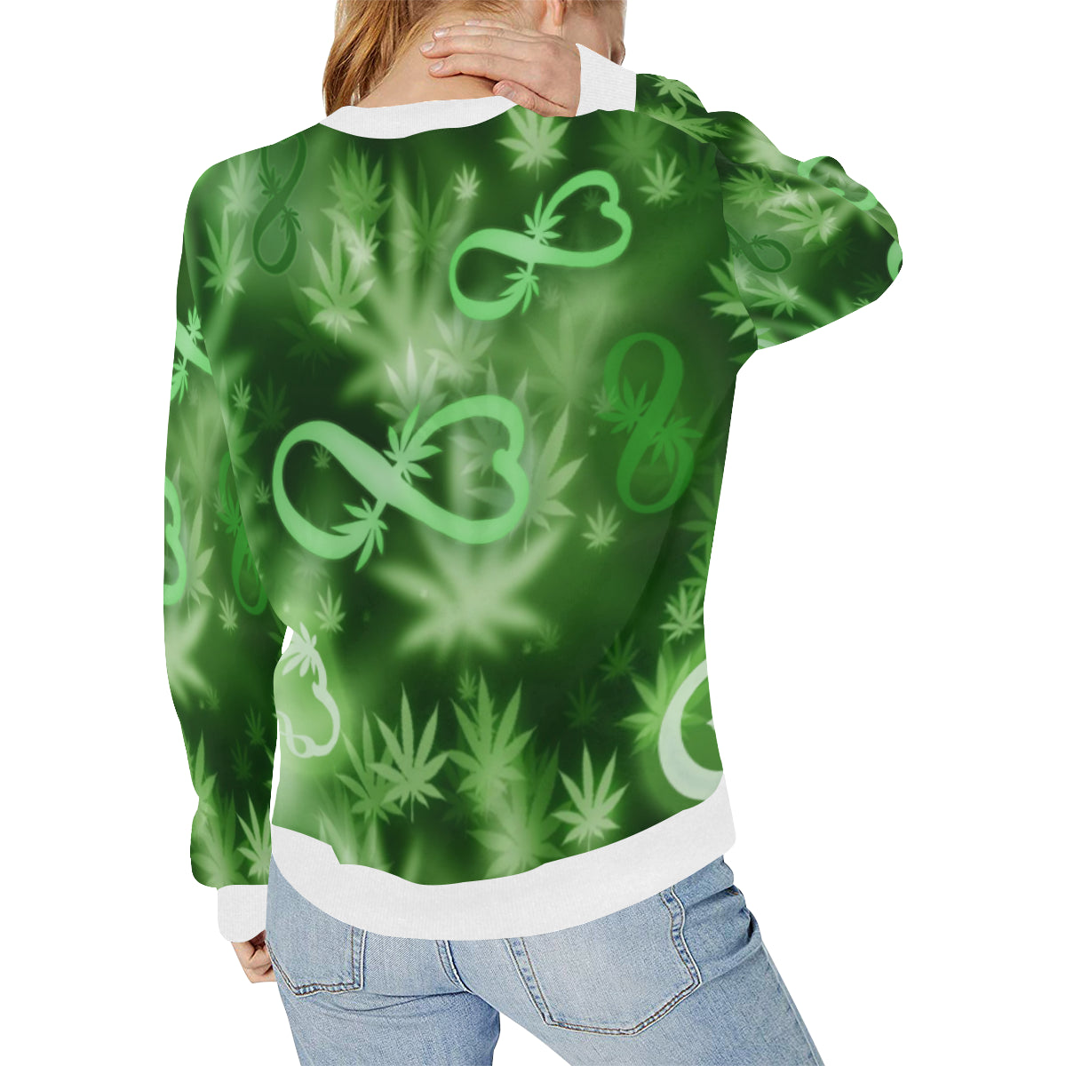INFINITY GREEN COSMOS Women's Rib Cuff Crew Neck Sweatshirt (Model H34)