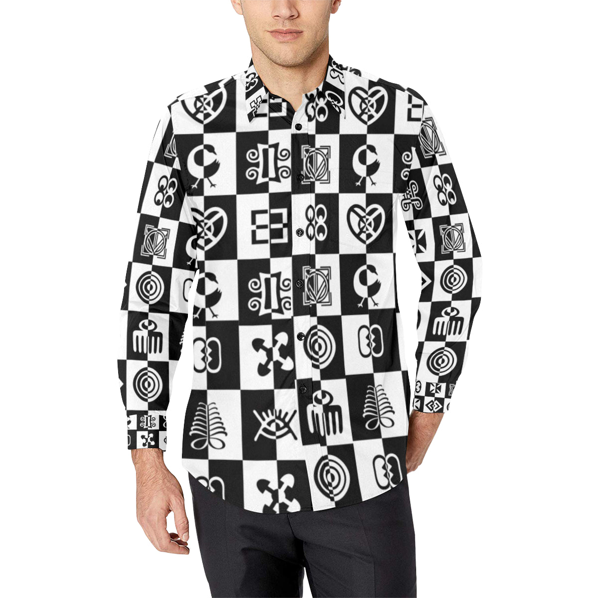 ADINKRA PUZZLE Men's All Over Print Casual Dress Shirt