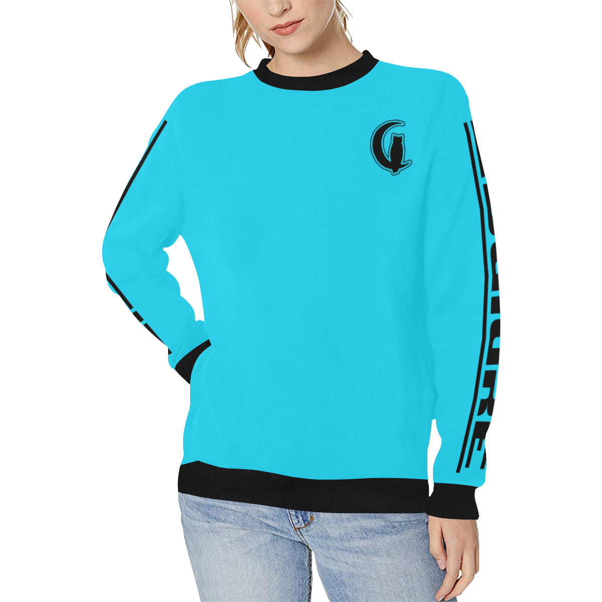 BLACC BORDER TRQSE Women's Rib Cuff Crew Neck Sweatshirt