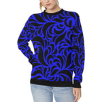 GORGIOUS LEAF BLUE Women's Rib Cuff Crew Neck Sweatshirt (Model H34)