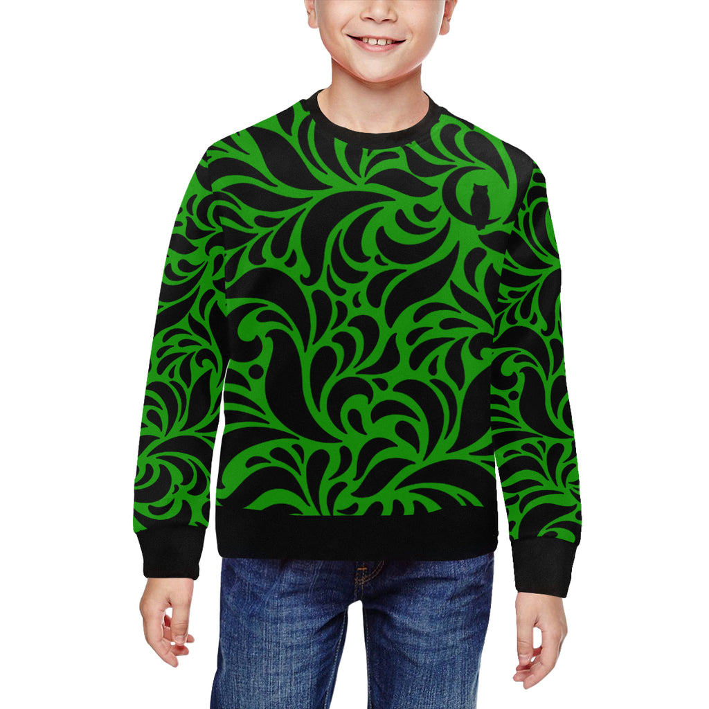 GORGIOUS LEAF GREEN All Over Print Crewneck Sweatshirt for Kids (Model H29)