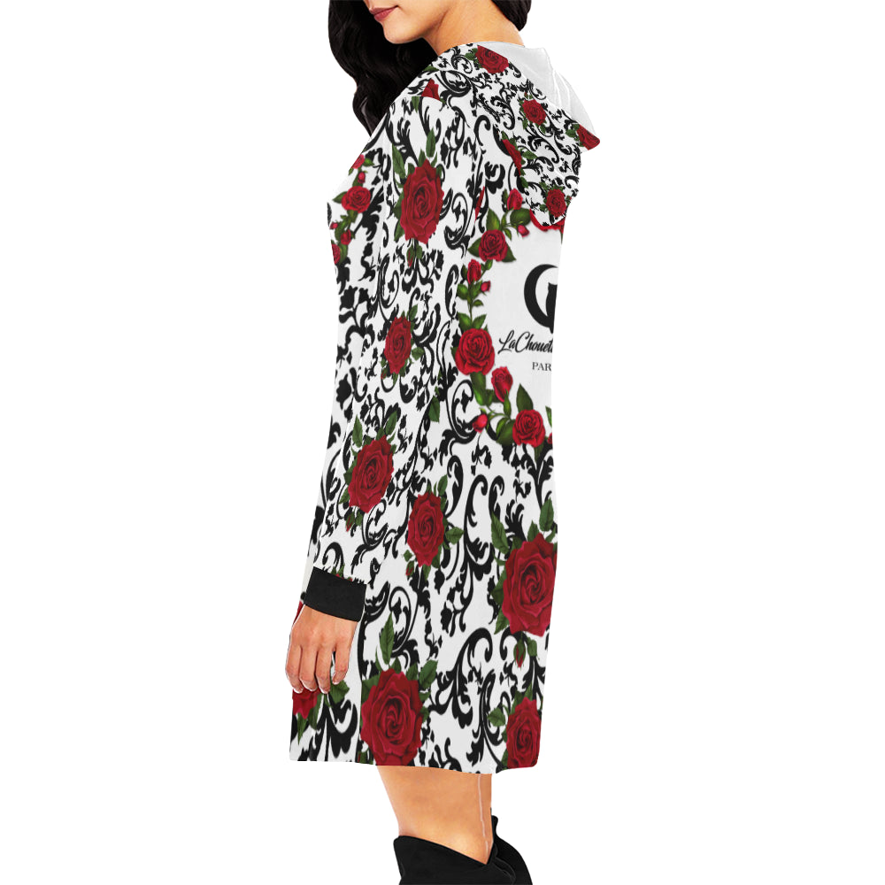 RED ROSES All Over Print Hoodie Mini Dress