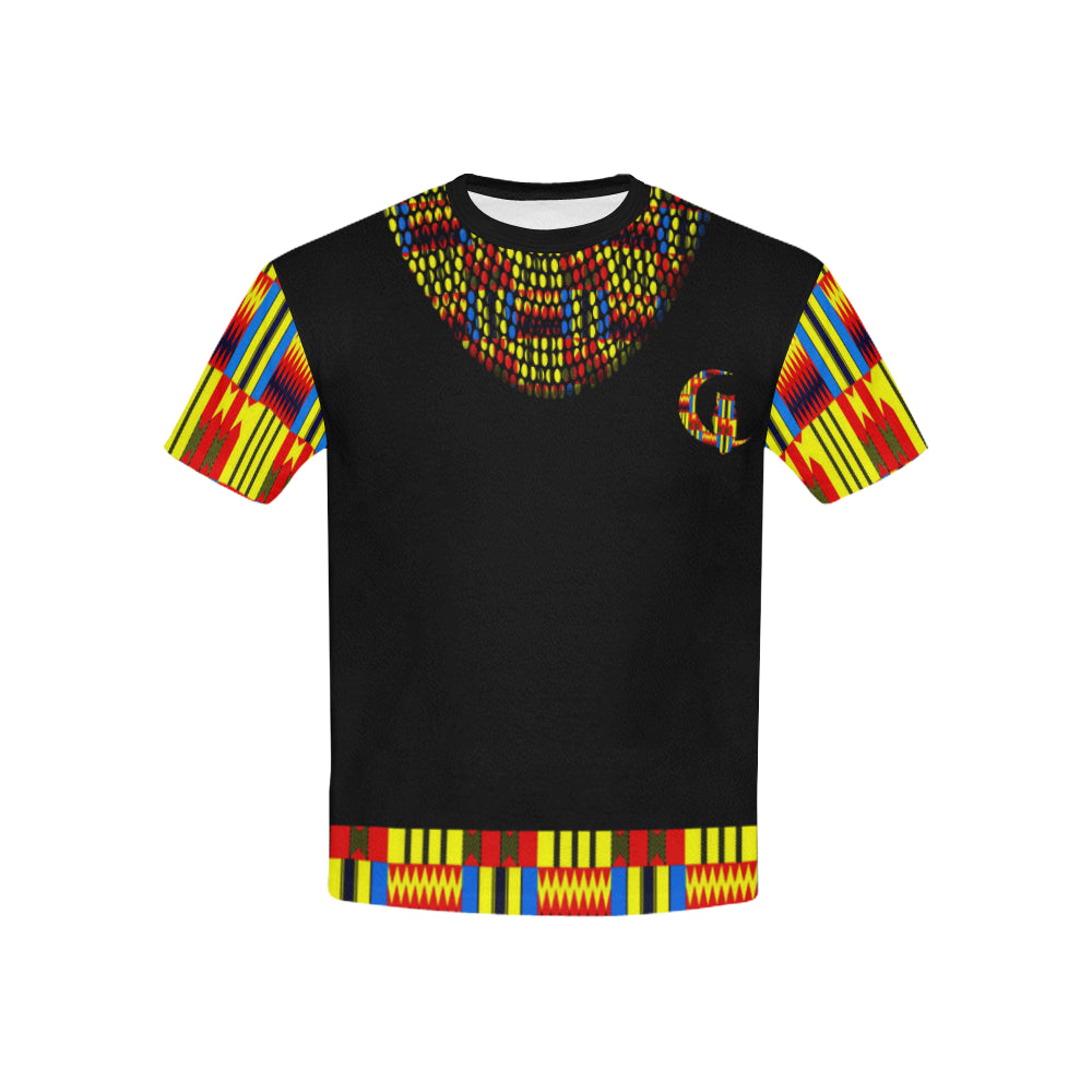 FRACTAL BLUE KENTE Kids' All Over Print T-Shirt