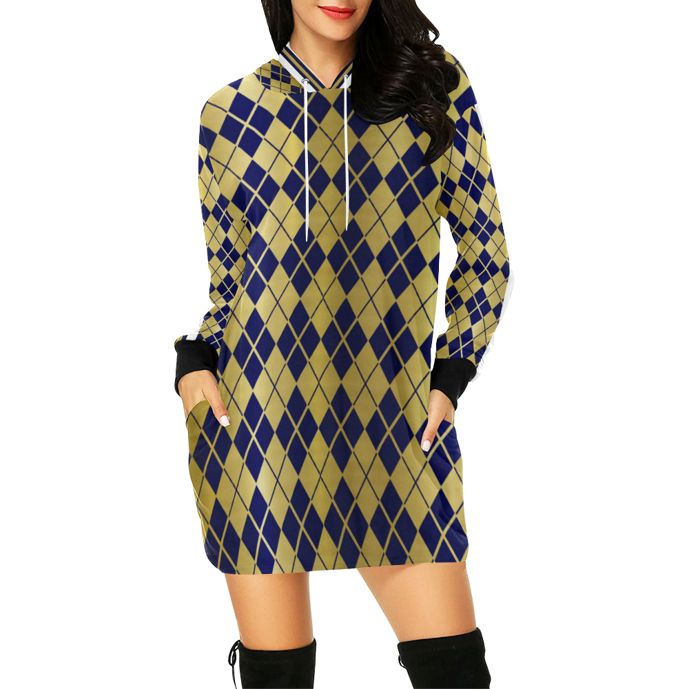 ARLEQUIN BLUE All Over Print Hoodie Mini Dress