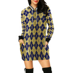 ARLEQUIN BLUE All Over Print Hoodie Mini Dress