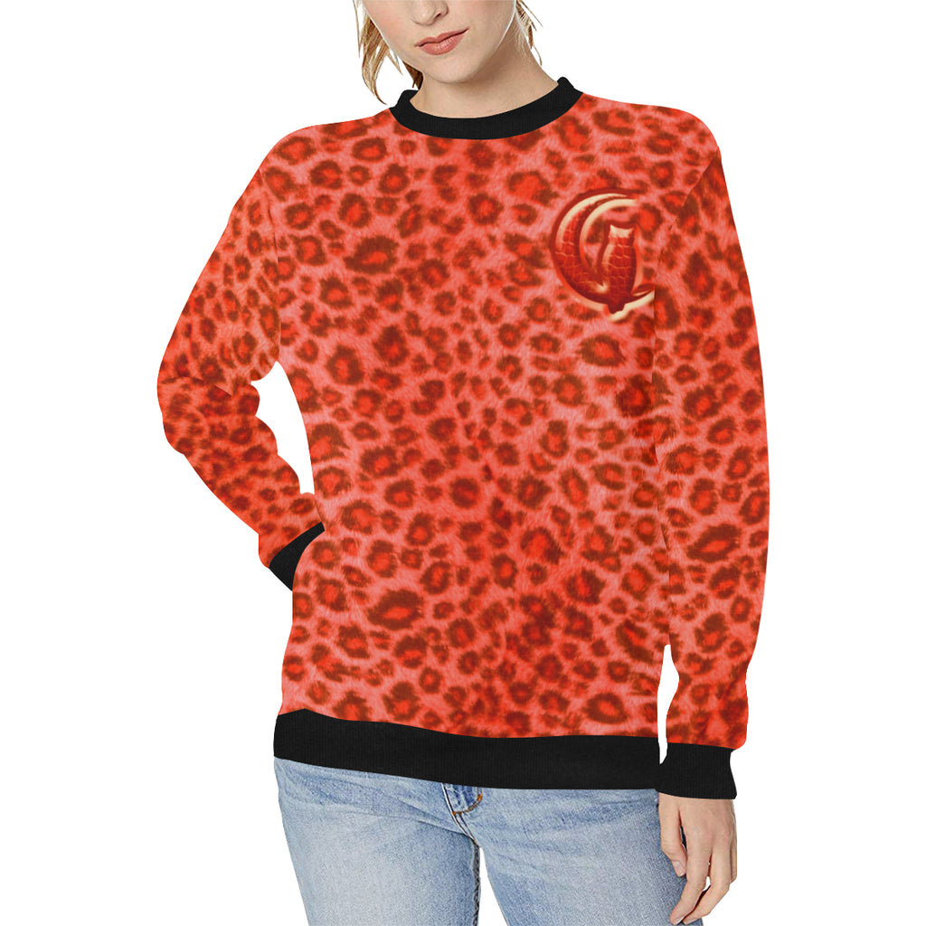 RED TIGER SKIN Women's Rib Cuff Crew Neck Sweatshirt (Model H34)