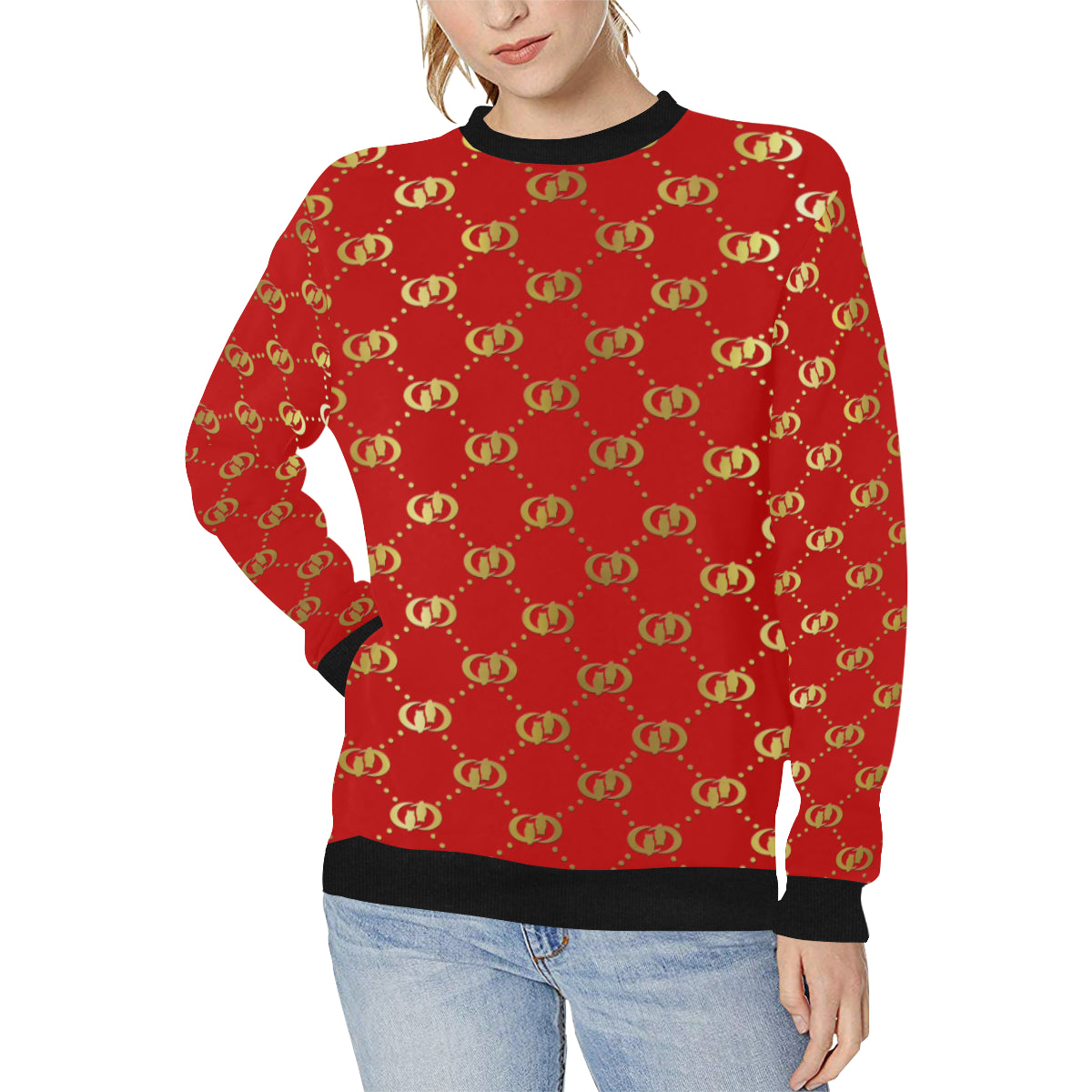 EXCELLENCE RDGLD Women's Rib Cuff Crew Neck Sweatshirt (Model H34)