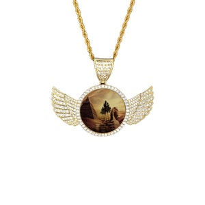ANCIENT KEMET Wings Gold Photo Pendant with Rope Chain