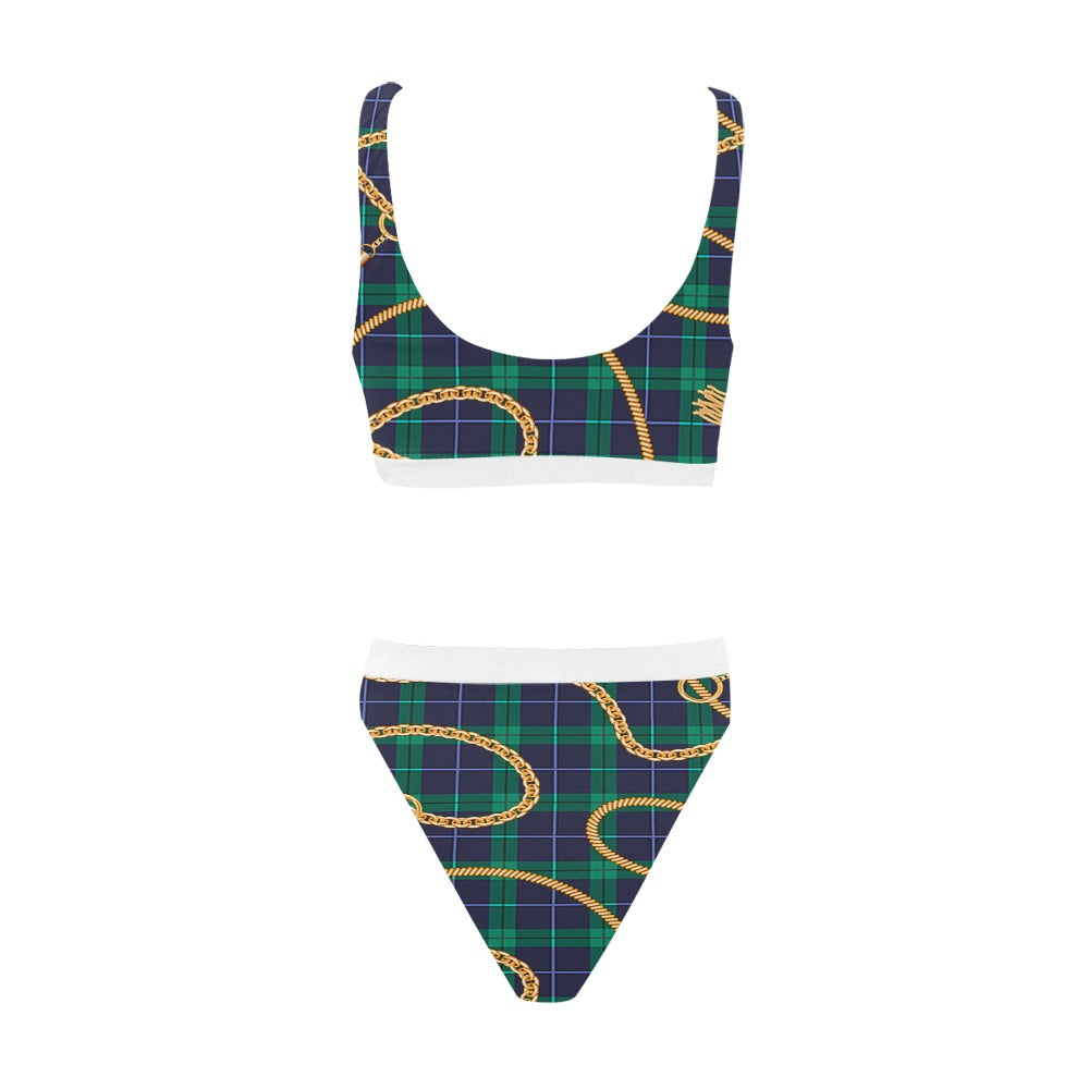 PLAID IN GOLD Sport Top & High-Waisted Bikini Swimsuit