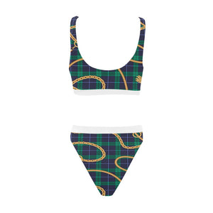PLAID IN GOLD Sport Top & High-Waisted Bikini Swimsuit