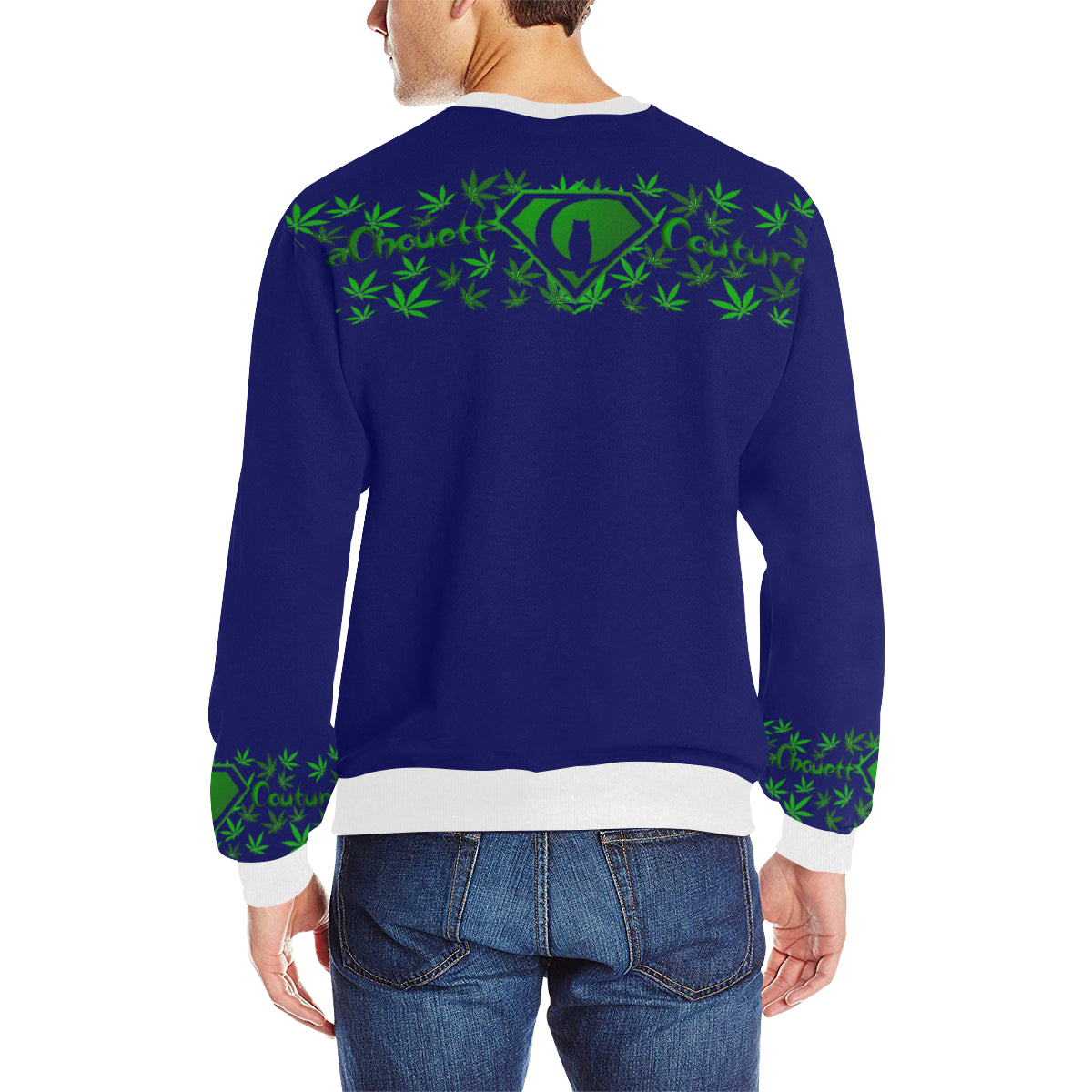SUPER DANK BLUE Men's Rib Cuff Crew Neck Sweatshirt