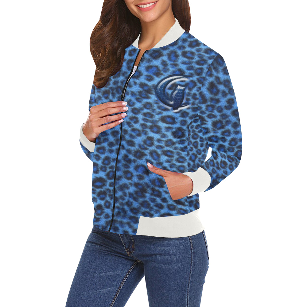 BLUE TIGER SKIN All Over Print Bomber Jacket for Women