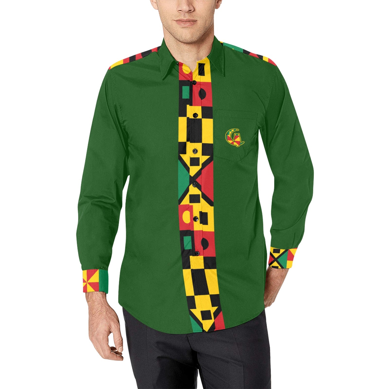 KENTE BUTAN Men's All Over Print Casual Dress Shirt