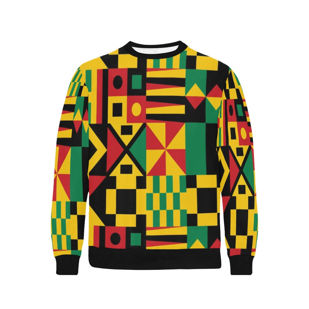 KENTE BUTAN Men's Rib Cuff Crew Neck Sweatshirt