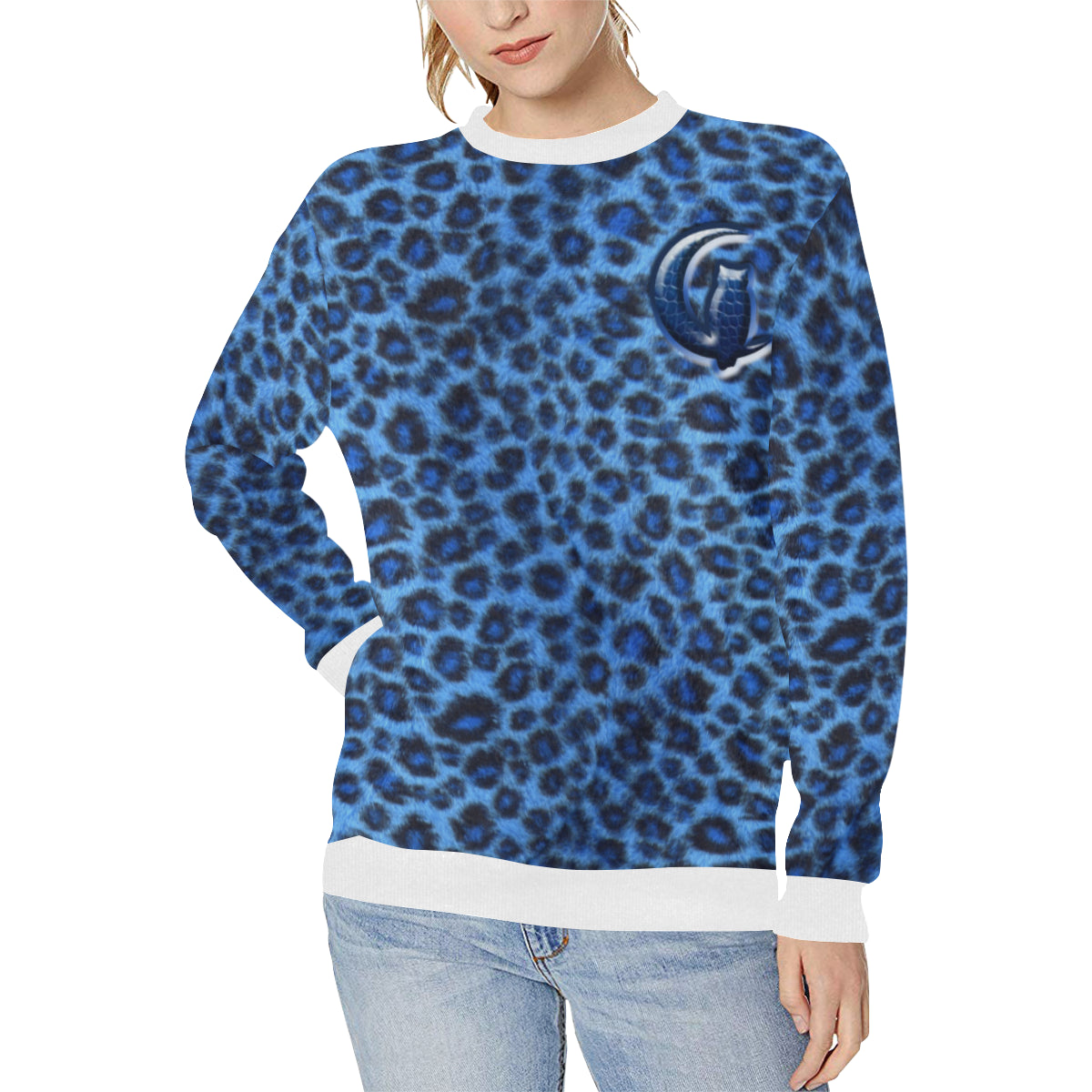 BLUE TIGER SKIN Women's Rib Cuff Crew Neck Sweatshirt