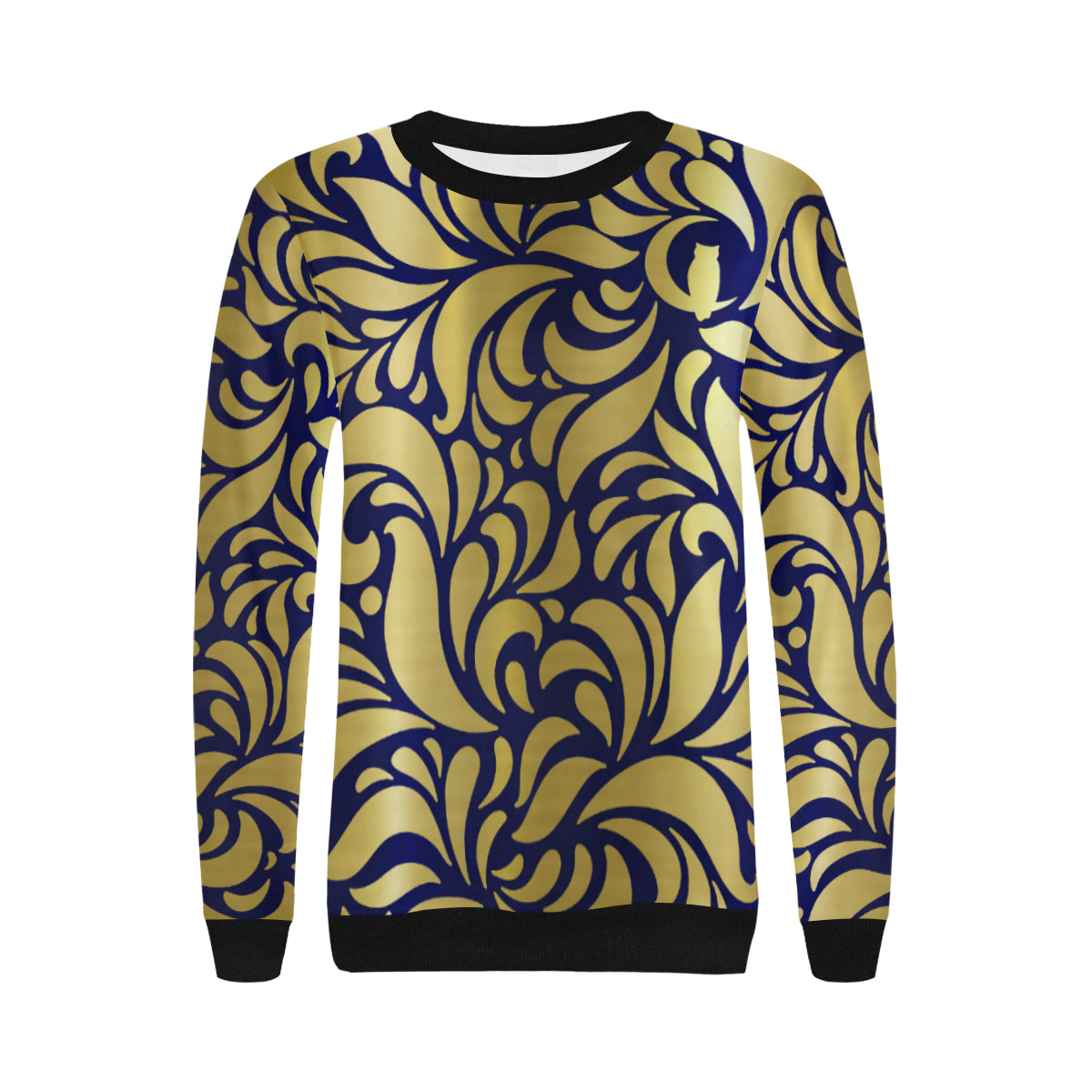 GORGIOUS LEAF ROYAL Women's Rib Cuff Crew Neck Sweatshirt (Model H34)