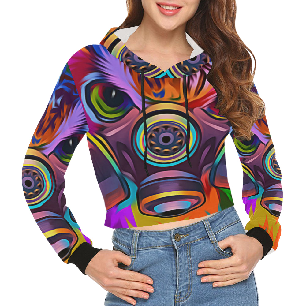 COLORING OWL All Over Print Crop Hoodie for Women