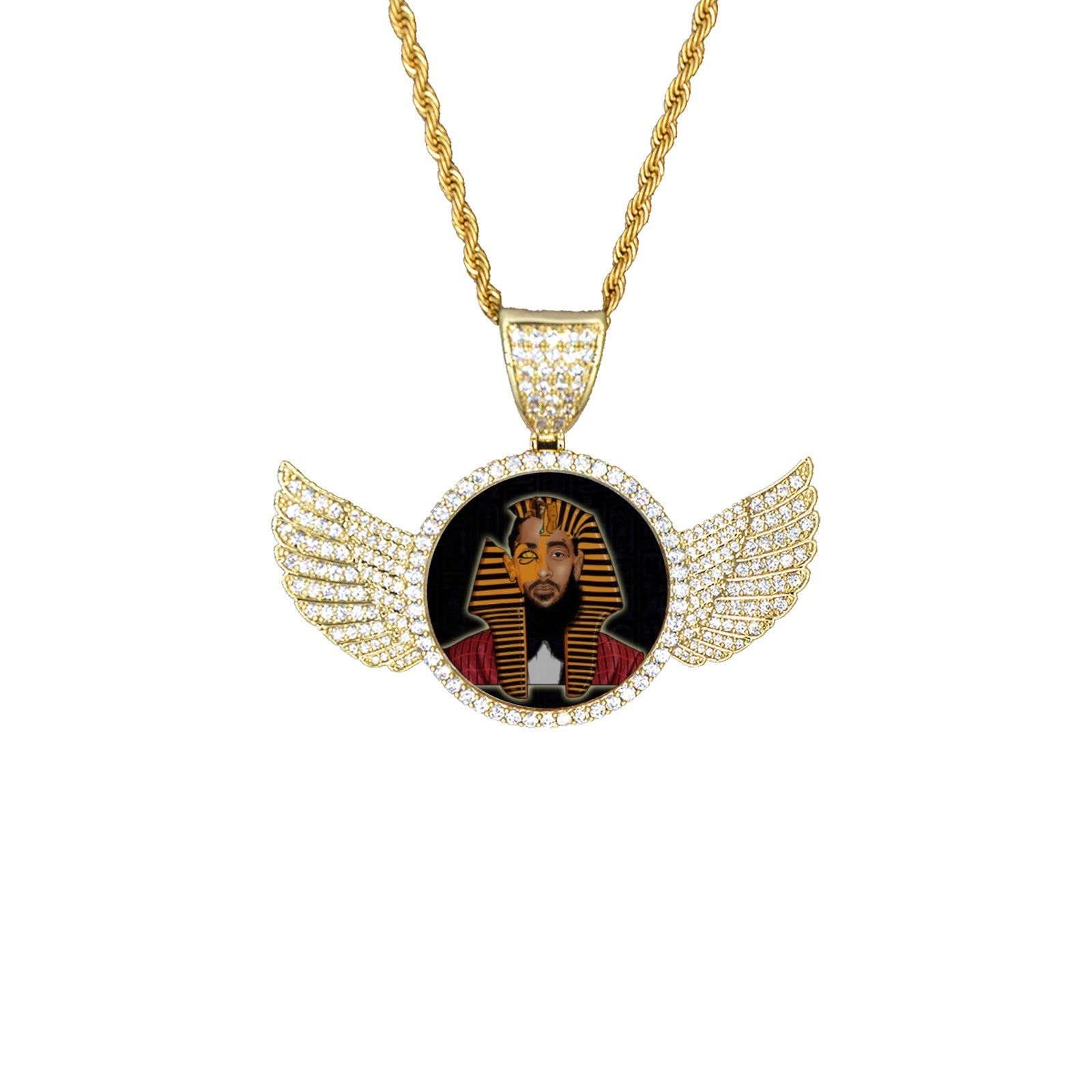 NIPSEY THA GREAT VECTOR Wings Gold Pendant with Rope Chain