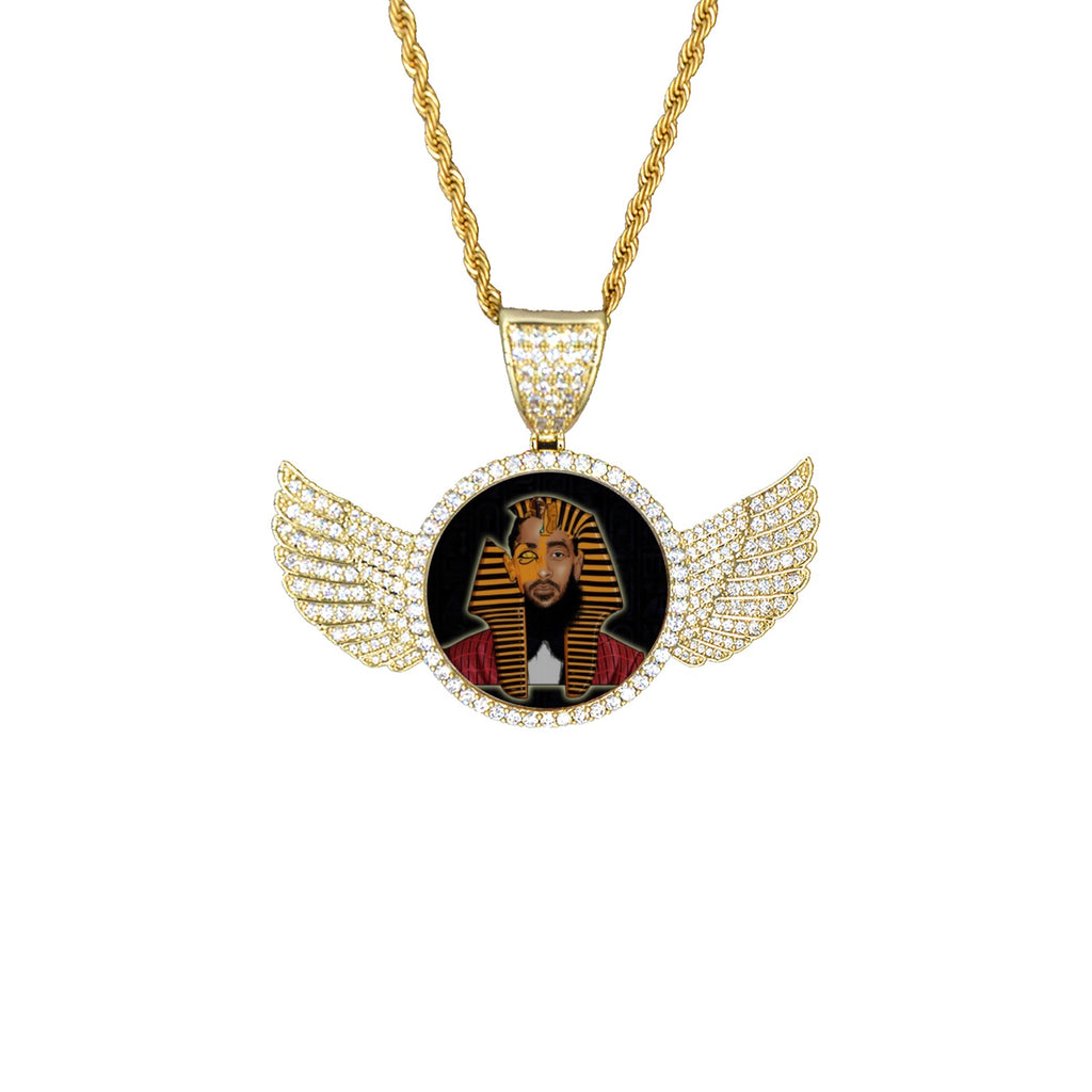 NIPSEY THA GREAT VECTOR Wings Gold Pendant with Rope Chain
