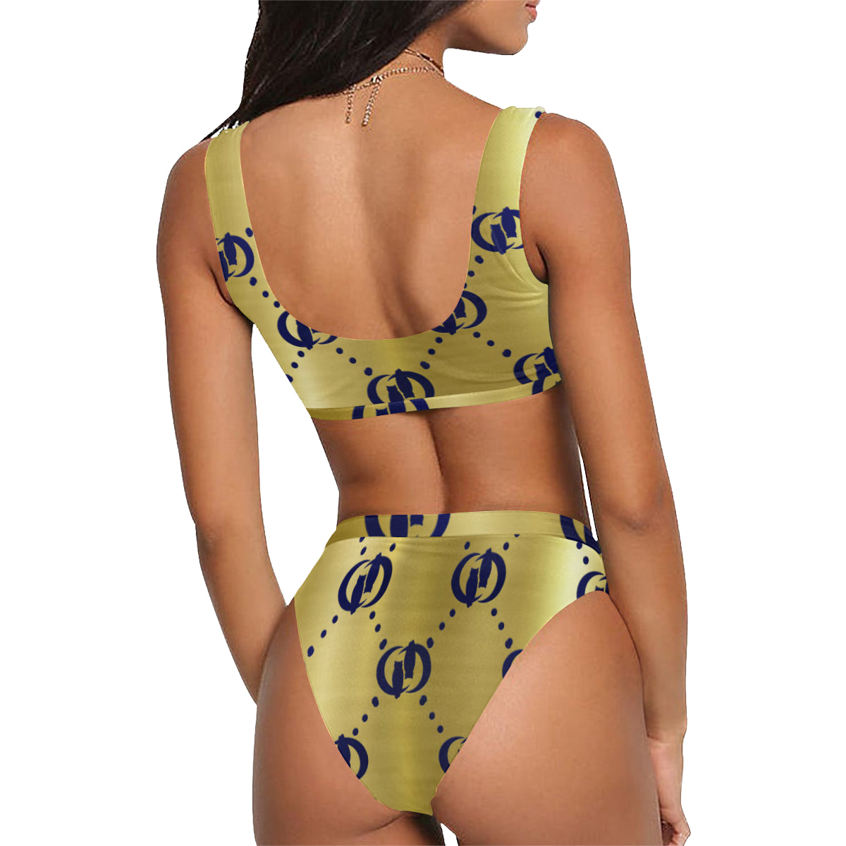 GOLDIE BLUE ROYAL TRIANGLE Sport Top & High-Waisted Bikini Swimsuit (Model S07)