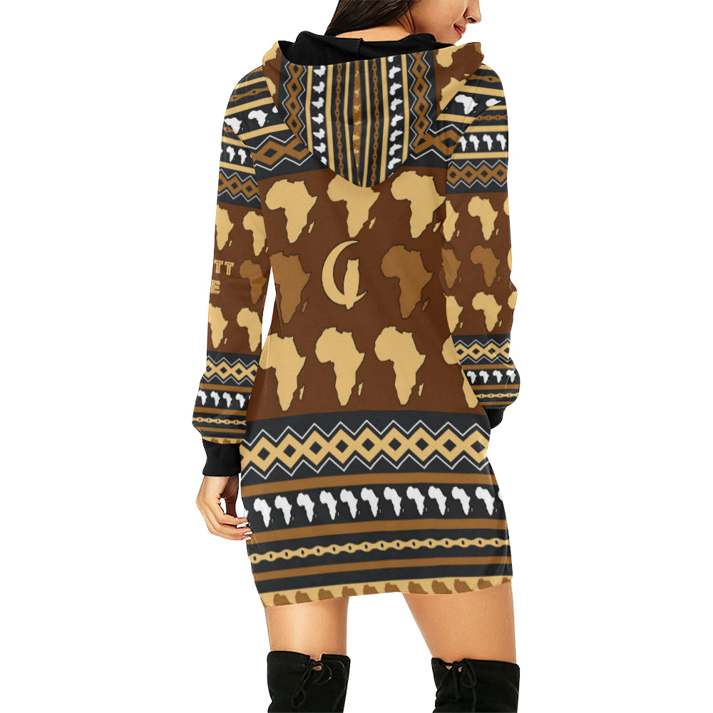 AFRIKA ORNEMENT All Over Print Hoodie Mini Dress