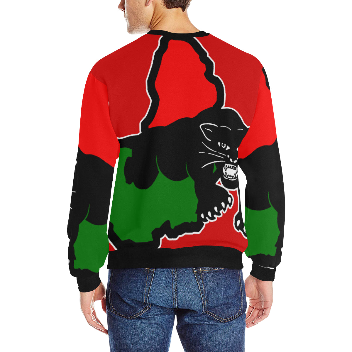 BLACC PANTHER RED Men's Rib Cuff Crew Neck Sweatshirt