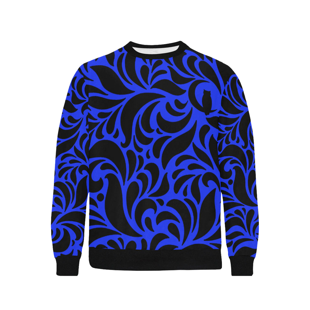 GORGIOUS BLUE LEAF Men's Rib Cuff Crew Neck Sweatshirt