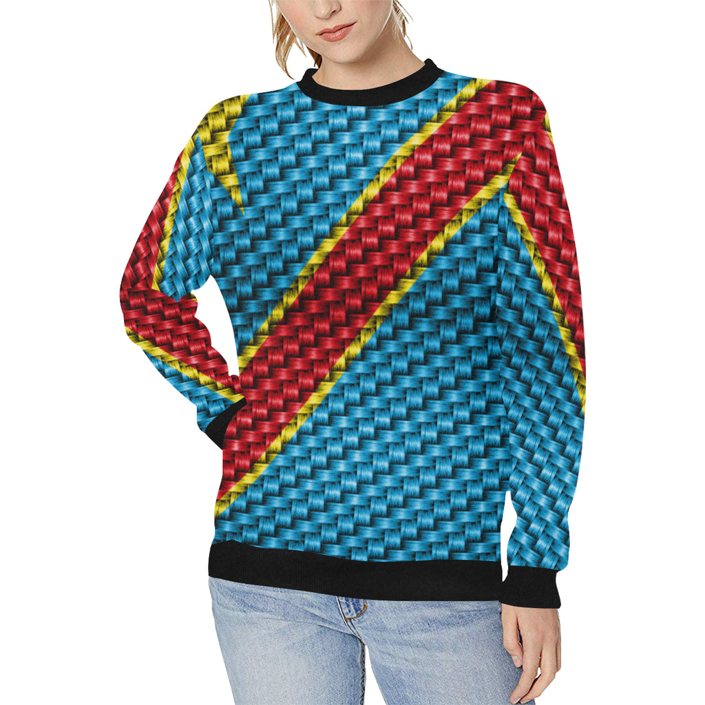 CONGO FLAG Women's Rib Cuff Crew Neck Sweatshirt