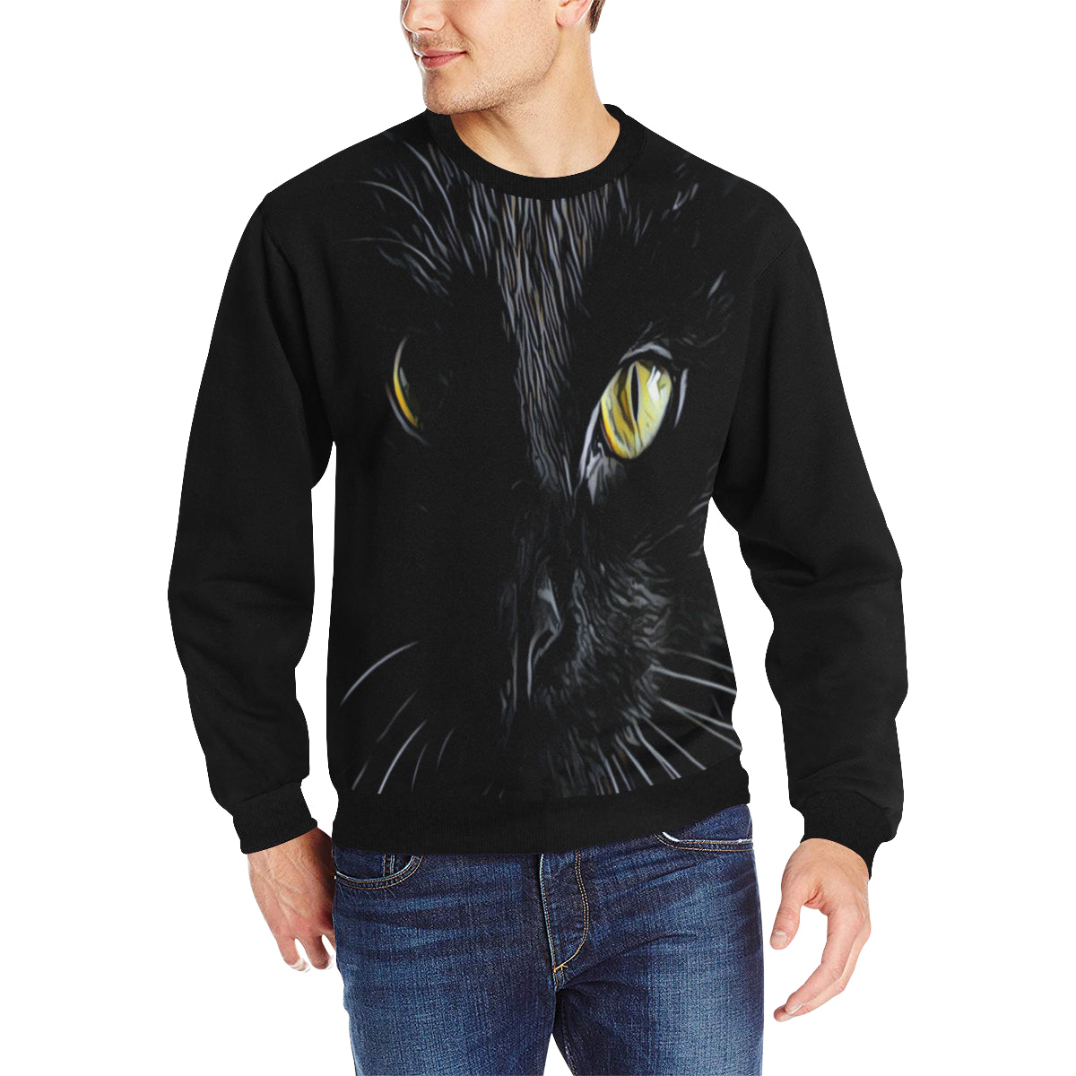 BASTET CAT Men's Rib Cuff Crew Neck Sweatshirt