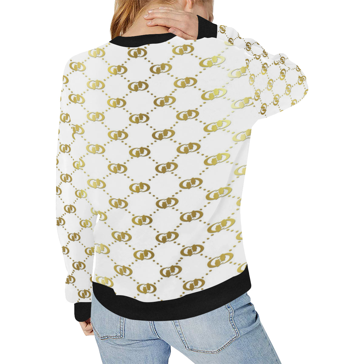 EXCELLENCE WHTGLD Women's Rib Cuff Crew Neck Sweatshirt (Model H34)