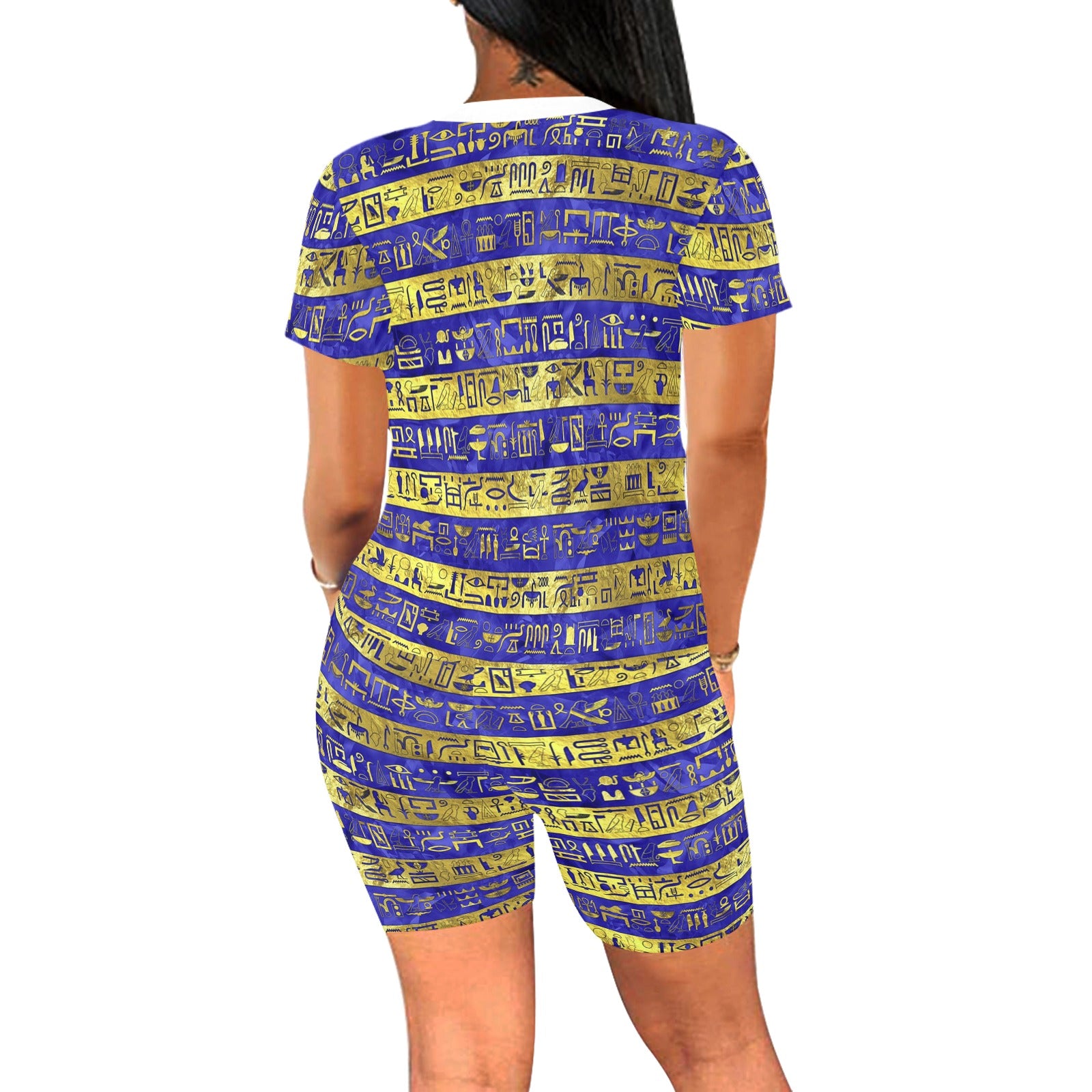 HIEROGLYPH GOLDEN BLUE Women's Short Yoga Set