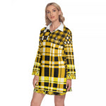 FLEXIN PLAID YLW Women's Lapel Shirt Dress With Long Sleeve