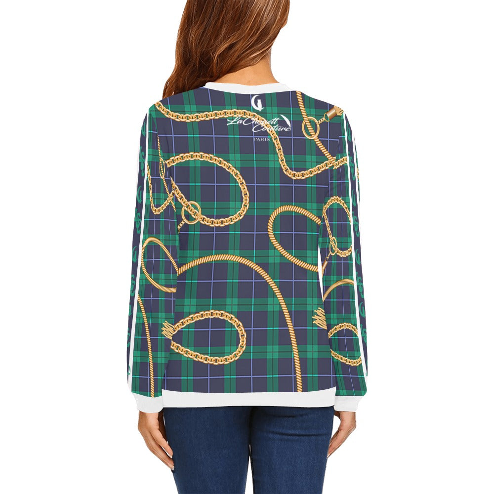 PLAID IN GOLD All Over Print Crewneck Sweatshirt for Women