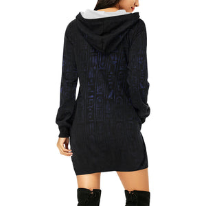 HIEROGLYH BLUE All Over Print Hoodie Mini Dress