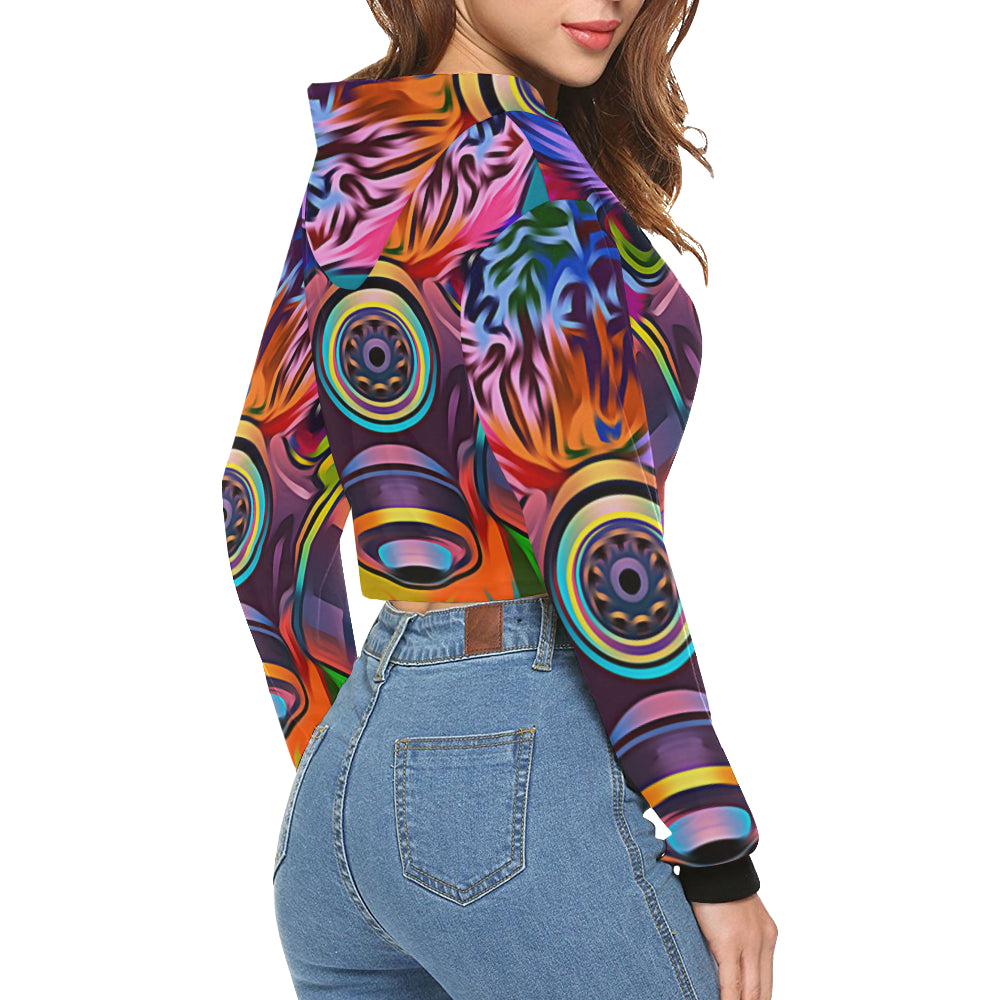 COLORING OWL All Over Print Crop Hoodie for Women