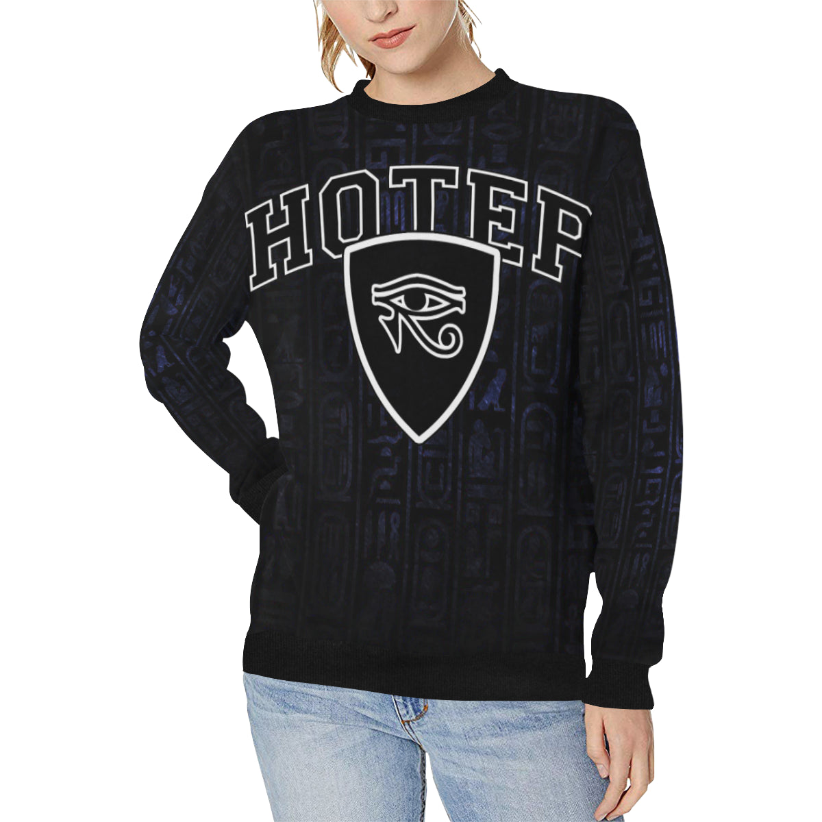 HOTEP EYES Women's Rib Cuff Crew Neck Sweatshirt (Model H34)