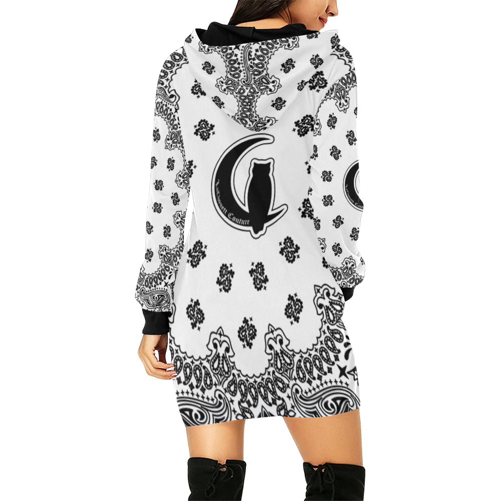 BANDANA WHT All Over Print Hoodie Mini Dress