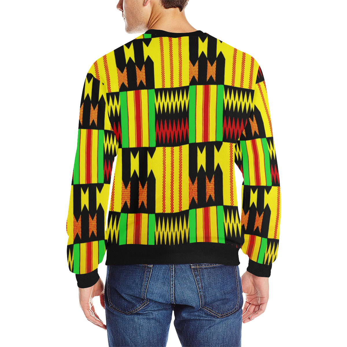 KENTE RASTA Men's Rib Cuff Crew Neck Sweatshirt