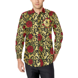 RED ROSES GOLD Men's All Over Print Casual Dress Shirt